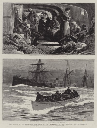 El rescate de los pasajeros y la tripulación del Danmark por el Missouri en el Atlántico de Joseph Nash